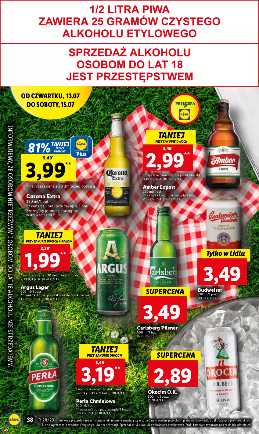 Gazetka promocyjna Lidl - GAZETKA - ważna 13.07 do 15.07.2023 - strona 52 - produkty: Carlsberg, Corona Extra, Koc, Okocim, Perła, Por, Ser