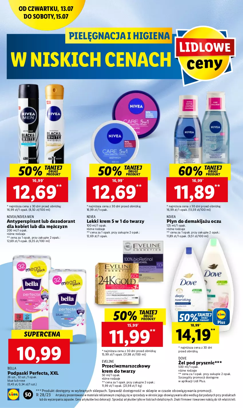 Gazetka promocyjna Lidl - GAZETKA - ważna 13.07 do 15.07.2023 - strona 64 - produkty: Antyperspirant, Bell, Bella, Dezodorant, Dove, Eveline, Krem do twarzy, Makijaż, Mars, Nivea, Nivea Men, Perfecta, Podpaski