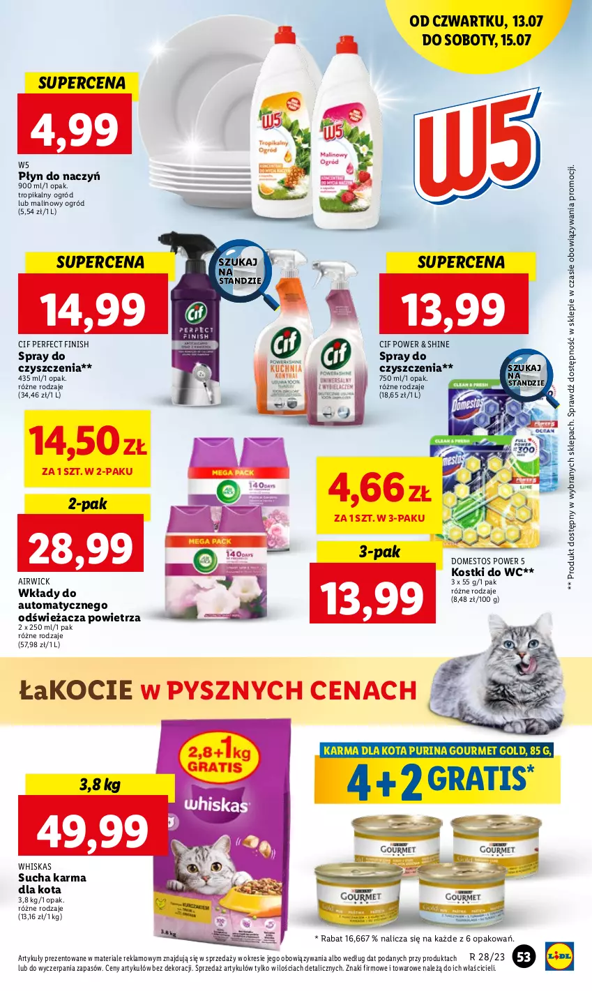 Gazetka promocyjna Lidl - GAZETKA - ważna 13.07 do 15.07.2023 - strona 67 - produkty: Cif, Domestos, Finish, Gourmet Gold, Gra, Koc, Ogród, Pur, Purina, Spray do czyszczenia, Sucha karma, Whiskas