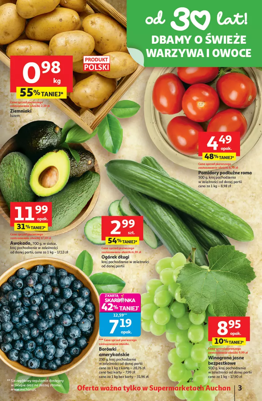 Gazetka promocyjna Auchan - 30 Lat Supermarket - ważna 05.02 do 11.02.2026 - strona 3 - produkty: Ogórek, Pomidory, Wino, Ziemniaki