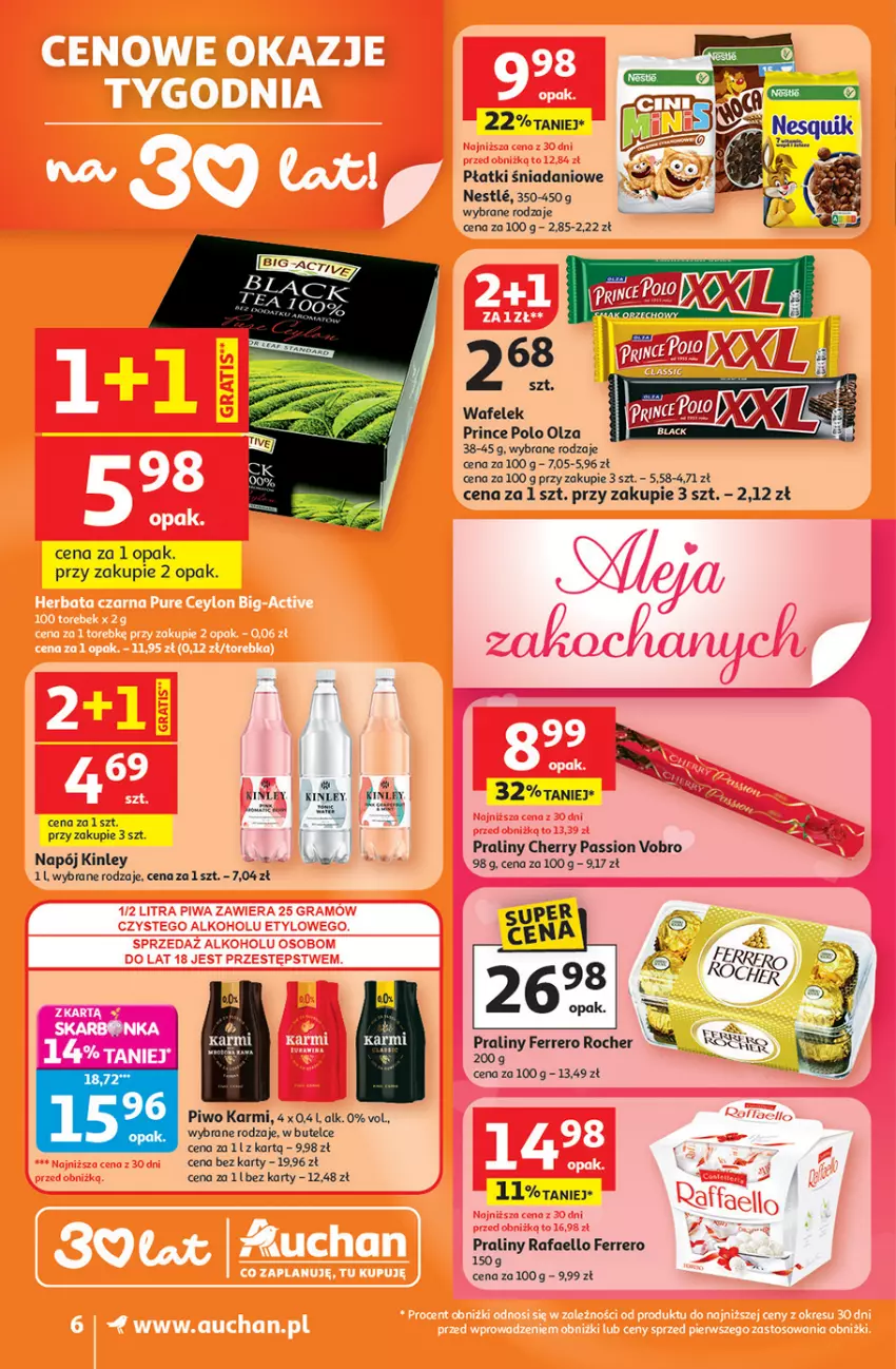 Gazetka promocyjna Auchan - 30 Lat Supermarket - ważna 05.02 do 11.02.2026 - strona 6 - produkty: Danio, Fa, Ferrero, Ferrero Rocher, Karmi, Napój, Piwo, Praliny, Prince Polo, Wafelek