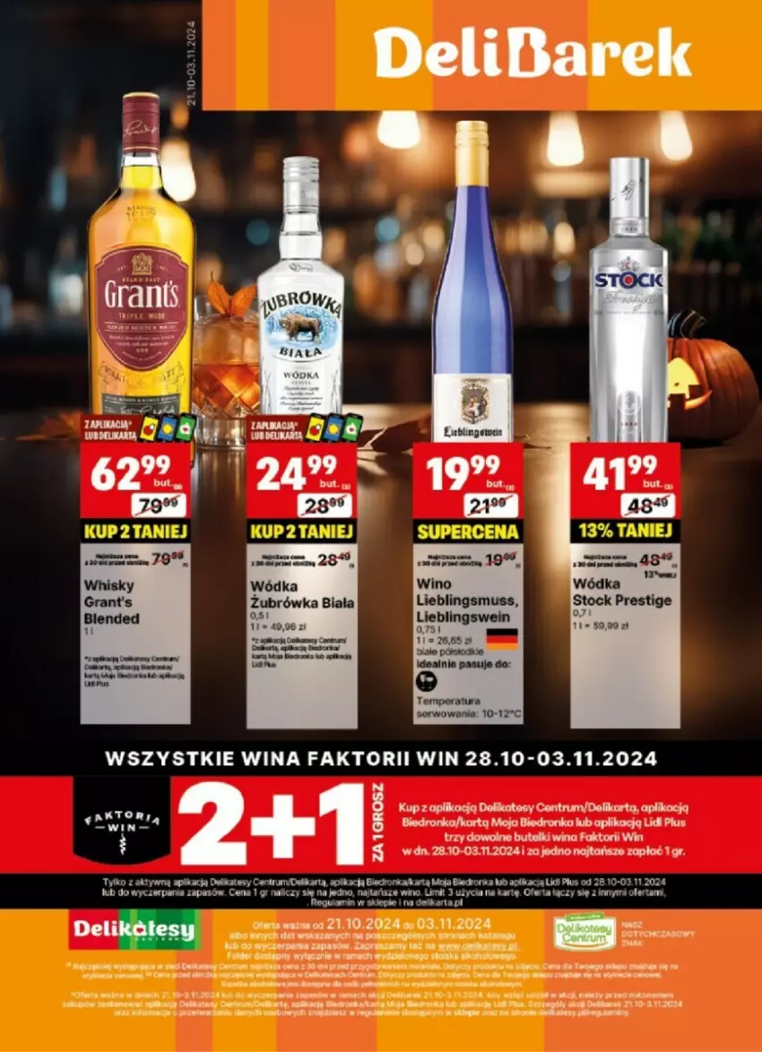 Gazetka promocyjna Delikatesy Centrum - ważna 21.10 do 03.11.2024 - strona 1 - produkty: Fa, Mus, Orka, Rama, Rum, Ser, Wino, Wódka