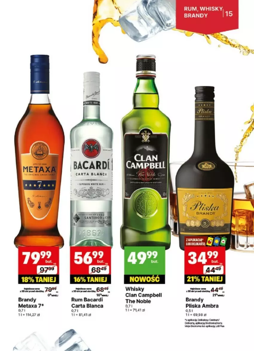 Gazetka promocyjna Delikatesy Centrum - ważna 21.10 do 03.11.2024 - strona 7 - produkty: Bacardi, Bell, Brandy, Metaxa, Orka, Pliska, Rum, Whisky