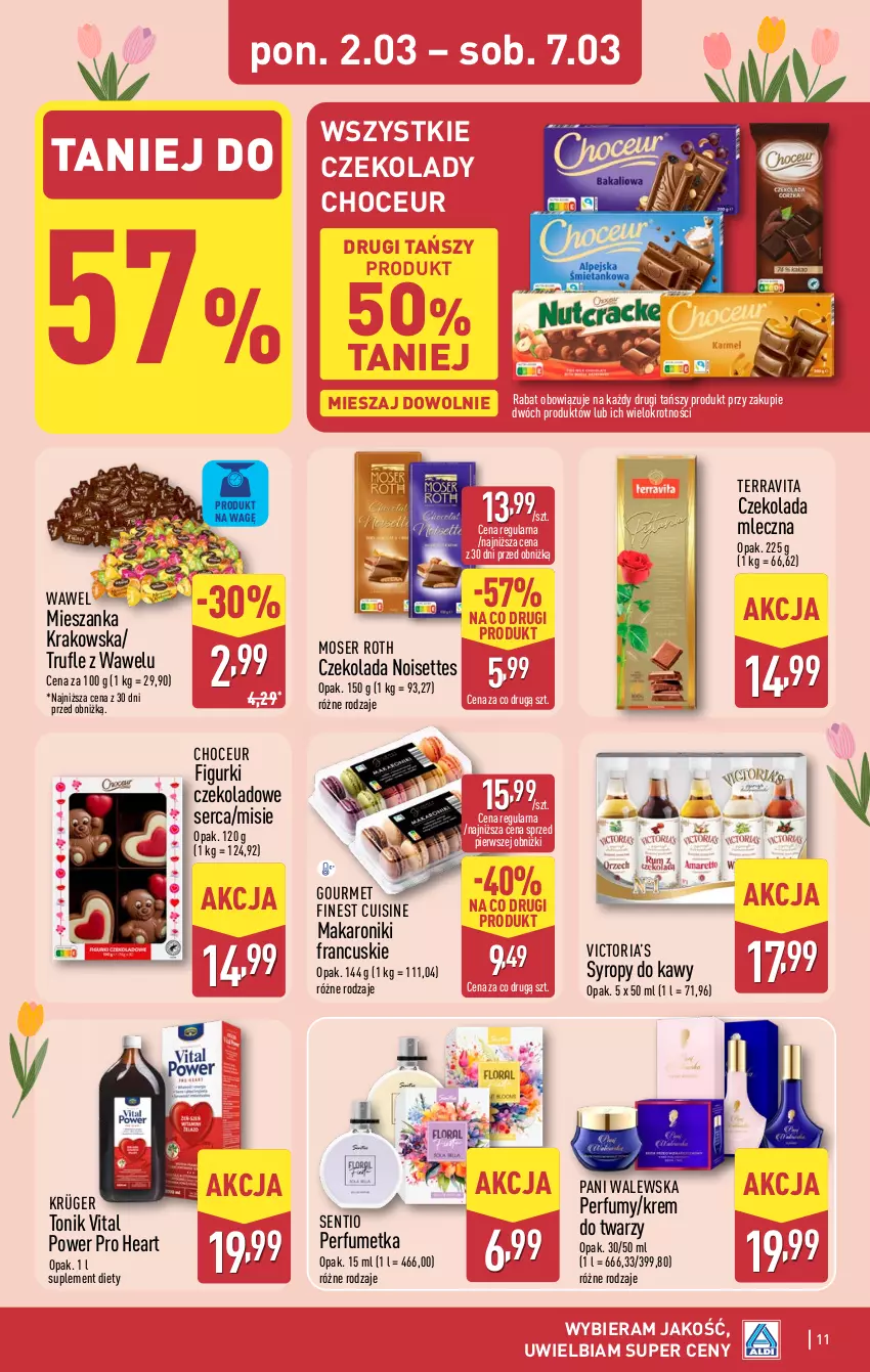 Gazetka promocyjna Aldi - Oferta weekendowa - ważna 05.03 do 07.03.2026 - strona 11 - produkty: Czekolada, Czekolada mleczna, Krem do twarzy, Makaron, Moser Roth, Perfum, Ser, Suplement diety, Syrop, Syropy, Tonik, Wawel