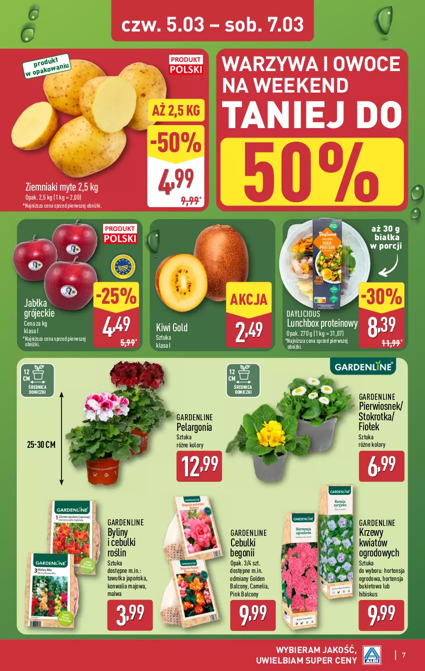 Gazetka promocyjna Aldi - Oferta weekendowa - ważna 05.03 do 07.03.2026 - strona 7 - produkty: Alcon, Bukiet, Hibiskus, Jabłka, Kiwi, Owoce, Por, Warzywa, Warzywa i owoce, Ziemniaki