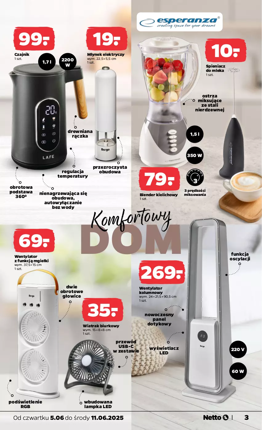 Gazetka promocyjna Netto - Od Czwartku Przemysłowa - ważna 05.06 do 11.06.2025 - strona 3 - produkty: Biurko, Blender, Czajnik, Młynek, Przewód