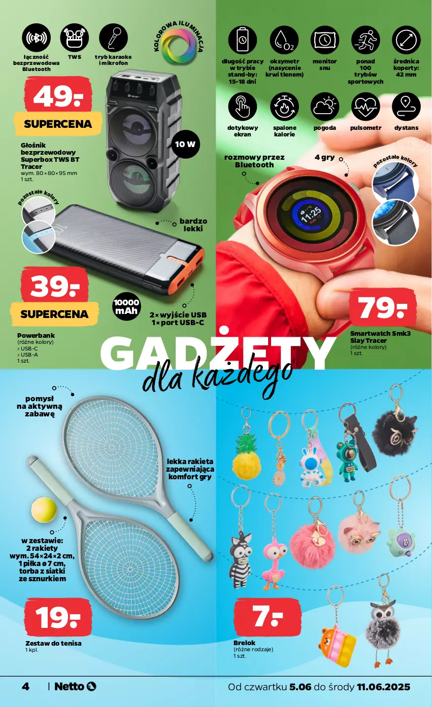 Gazetka promocyjna Netto - Od Czwartku Przemysłowa - ważna 05.06 do 11.06.2025 - strona 4 - produkty: Acer, Głośnik, Gry, Mikrofon, Monitor, Por, Powerbank, Rakieta, Smartwatch, Sport, Torba