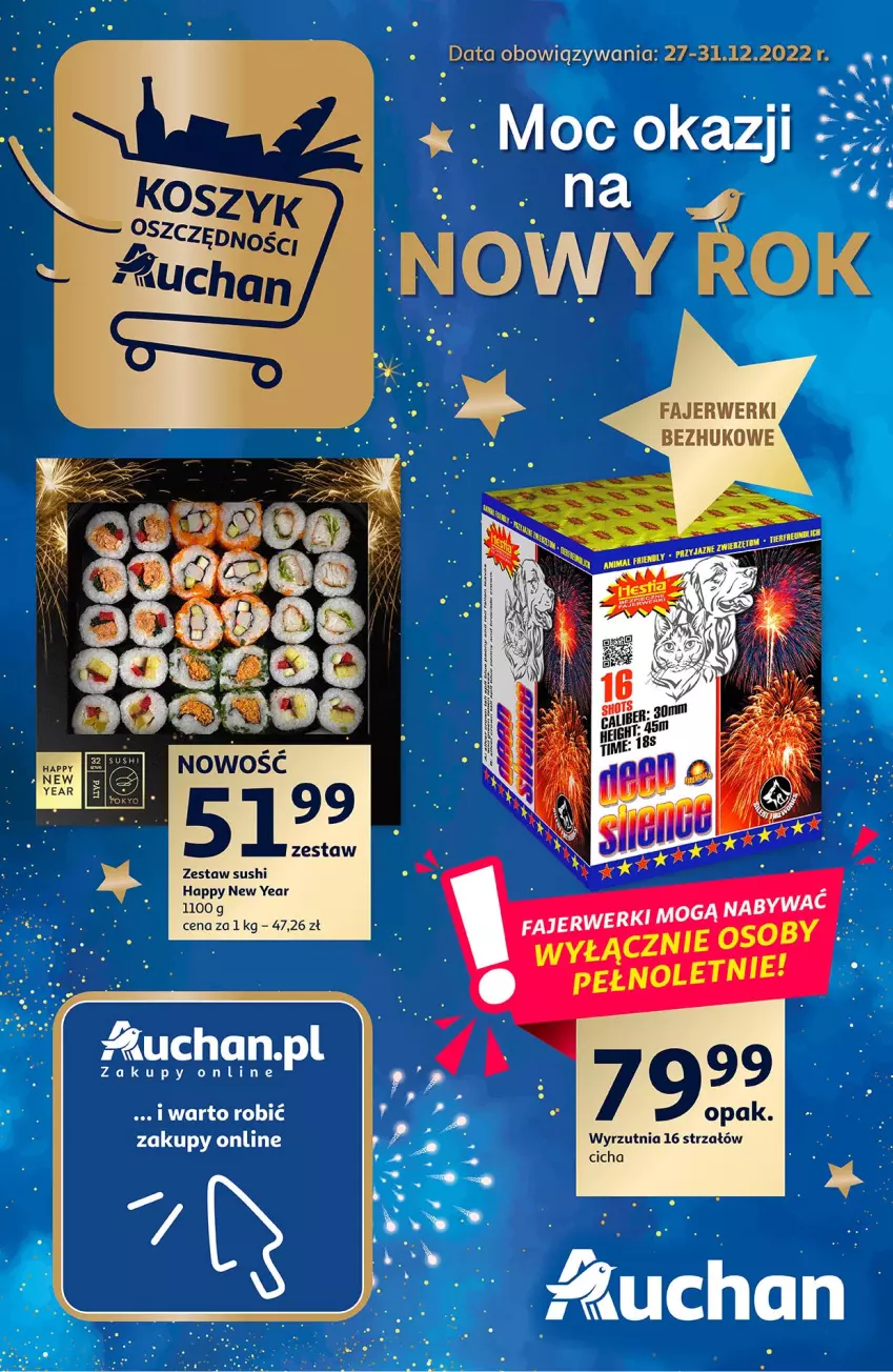 Gazetka promocyjna Auchan - Moc Okazji na Nowy Rok Hipermarkety - ważna 27.12 do 31.12.2022 - strona 1 - produkty: Fa, Gra, Strzałów, Sushi, Wyrzutnia