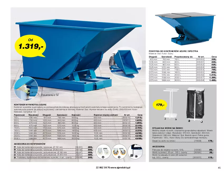 Gazetka promocyjna AJ Produkty - Magazyn - ważna 01.01 do 31.03.2021 - strona 45 - produkty: Bieżnik, Mobil, Pokrywa, Sok, Stojak, Worki na śmiec, Worki na śmieci, Wrotki, Wywrotka