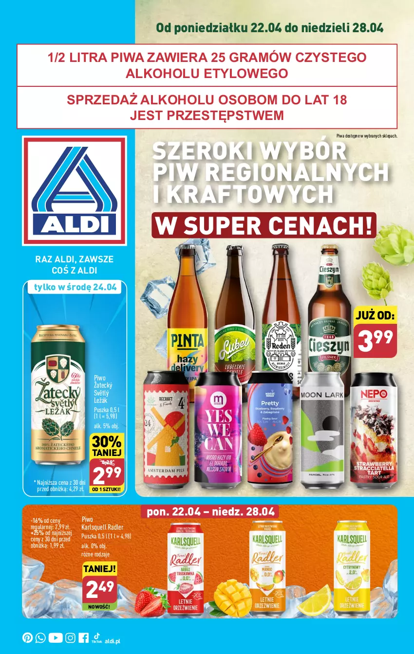 Gazetka promocyjna Aldi - Festiwal piwa w super cenach 🍻 - ważna 22.04 do 28.04.2024 - strona 1 - produkty: Gra, Karlsquell, Piwa, Piwo, Radler