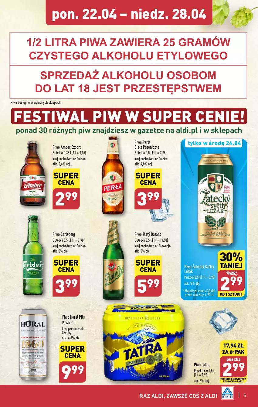 Gazetka promocyjna Aldi - Festiwal piwa w super cenach 🍻 - ważna 22.04 do 28.04.2024 - strona 5 - produkty: Carlsberg, Gra, Perła, Piwa, Piwo, Por, Tatra