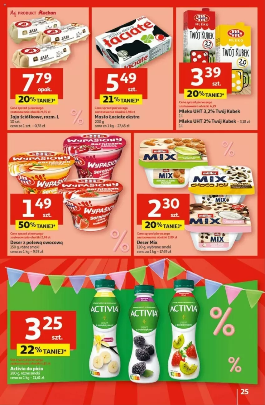 Gazetka promocyjna Auchan - ważna 02.05 do 08.05.2024 - strona 18 - produkty: Activia, Deser, Jaja, Kubek, Limonka, Masło, Mleko, Ser