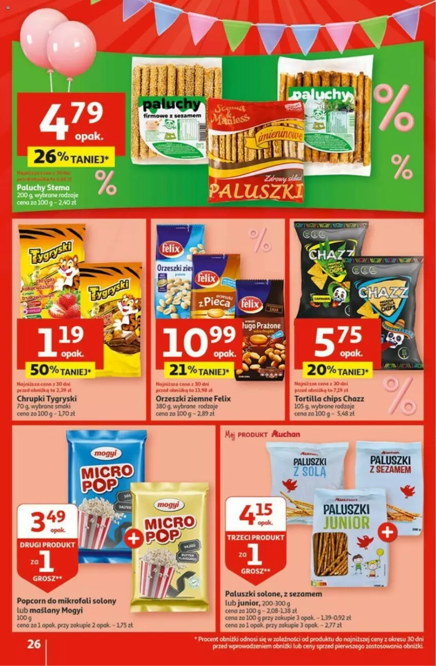 Gazetka promocyjna Auchan - ważna 02.05 do 08.05.2024 - strona 19 - produkty: Chrupki, Fa, Felix, Gry, Orzeszki, Orzeszki ziemne, Popcorn, Puma, Sezam, Tortilla, Tortilla Chips