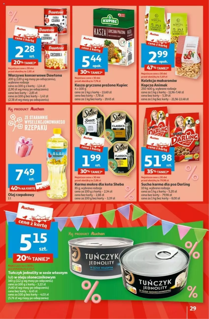 Gazetka promocyjna Auchan - ważna 02.05 do 08.05.2024 - strona 22 - produkty: Dawtona, Fa, Gry, Kasza, Kasza gryczana, Kupiec, Makaron, Olej, Olej rzepakowy, Piec, Ser, Sheba, Sos, Sucha karma, Tuńczyk, Warzywa, Warzywa konserwowe