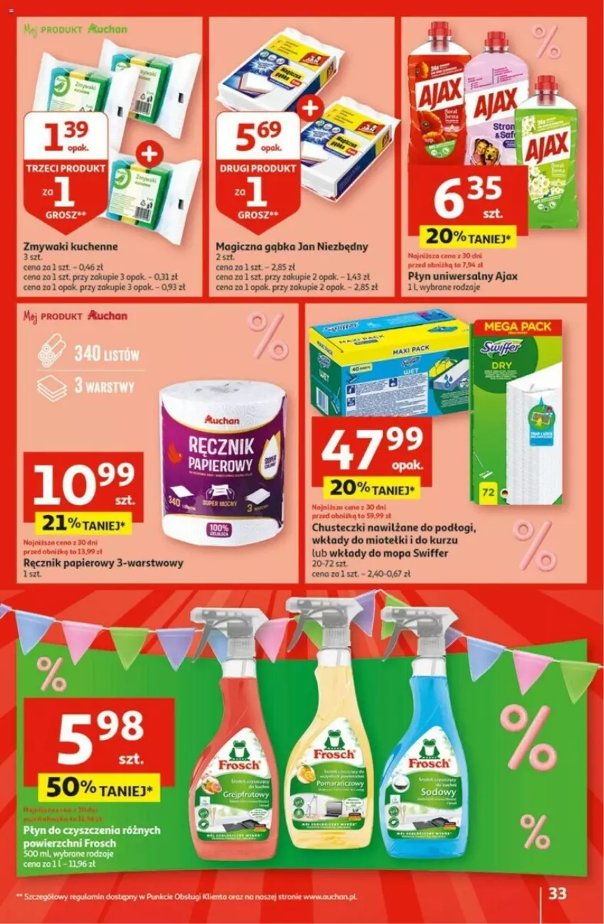 Gazetka promocyjna Auchan - ważna 02.05 do 08.05.2024 - strona 27 - produkty: Ajax, Chusteczki, Frosch, Jan Niezbędny, Mop, Papier, Ręcznik, Zmywaki kuchenne