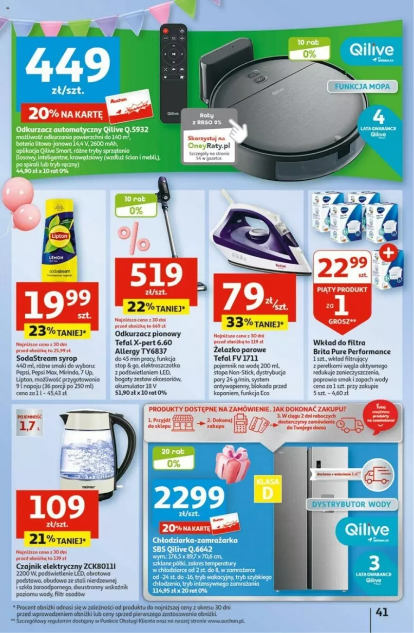 Gazetka promocyjna Auchan - ważna 02.05 do 08.05.2024 - strona 36 - produkty: Akumulator, Brit, Brita, Czajnik, Czajnik elektryczny, Fa, Lipton, Mirinda, Odkurzacz, Pepsi, Pepsi max, Pojemnik, Por, Pur, Syrop, Szczotka, Tefal, Top