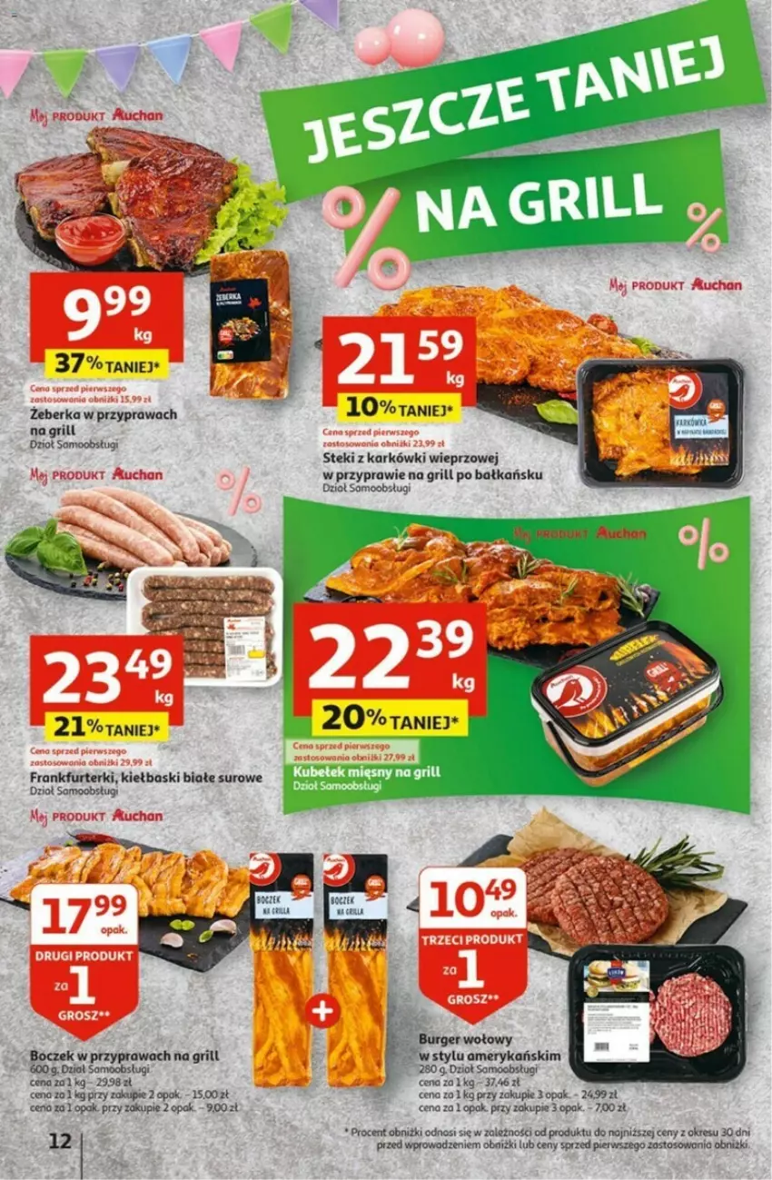 Gazetka promocyjna Auchan - ważna 02.05 do 08.05.2024 - strona 4 - produkty: Boczek, Burger, Frankfurterki, Grill, Kiełbaski białe, Stek