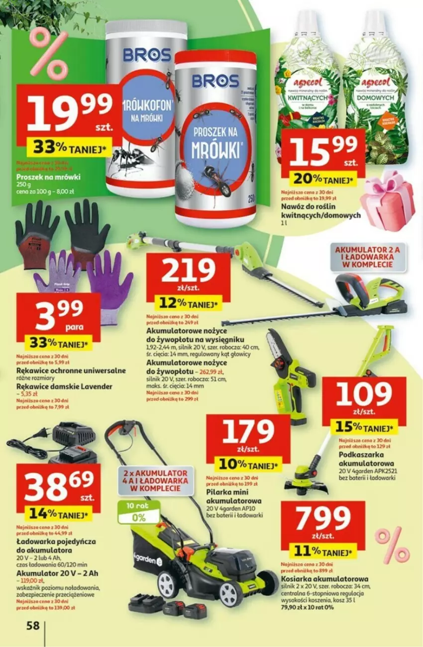 Gazetka promocyjna Auchan - ważna 02.05 do 08.05.2024 - strona 54 - produkty: Akumulator, Kasza, Kosiarka, Kosz, Nawóz, Noż, Nożyce, Piec, Rękawice, Rękawice ochronne, Sok, Top, Warka