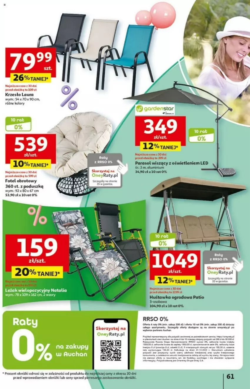 Gazetka promocyjna Auchan - ważna 02.05 do 08.05.2024 - strona 58 - produkty: Fotel, Huśtawka, Krzesło, Laur, LG, Parasol