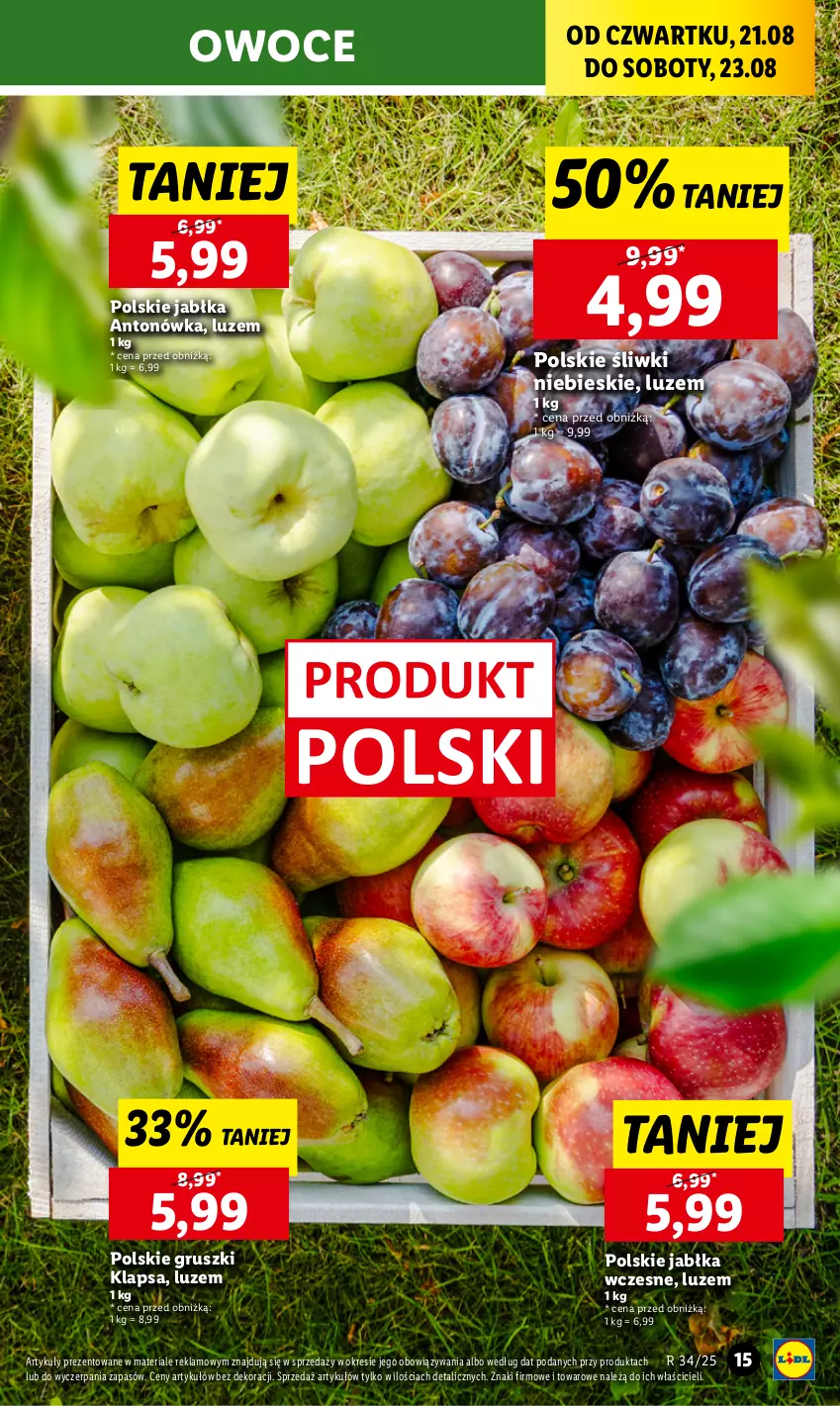 Gazetka promocyjna Lidl - GAZETKA - ważna 21.08 do 23.08.2025 - strona 19 - produkty: Gruszki, Jabłka, Owoce