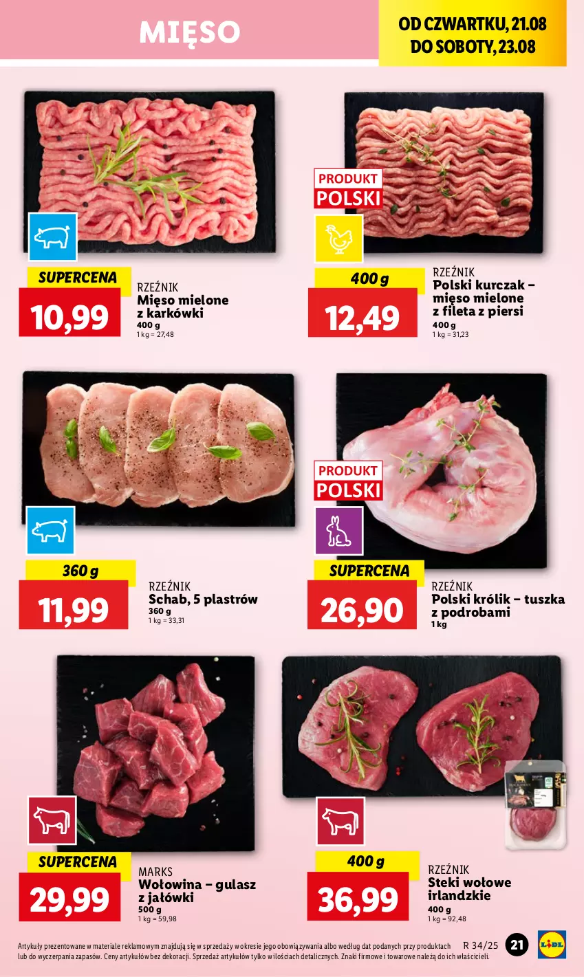 Gazetka promocyjna Lidl - GAZETKA - ważna 21.08 do 23.08.2025 - strona 25 - produkty: Królik, Kurczak, Mięso, Mięso mielone, Stek, Tusz, Wołowina
