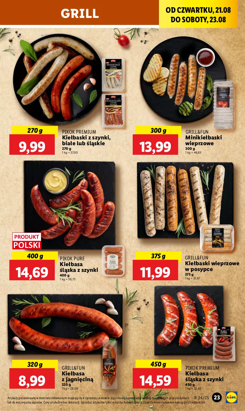 Gazetka promocyjna Lidl - GAZETKA - ważna 21.08 do 23.08.2025 - strona 27 - produkty: Grill, Kiełbasa, Kiełbasa śląska, PIKOK, Pur