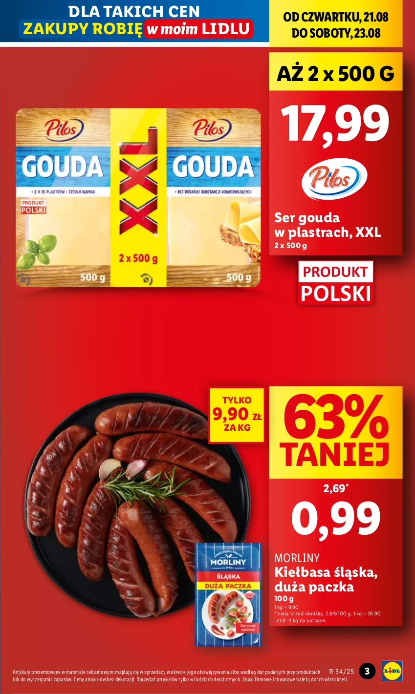 Gazetka promocyjna Lidl - GAZETKA - ważna 21.08 do 23.08.2025 - strona 3 - produkty: Gouda, Kiełbasa, Kiełbasa śląska, Morliny, Ser