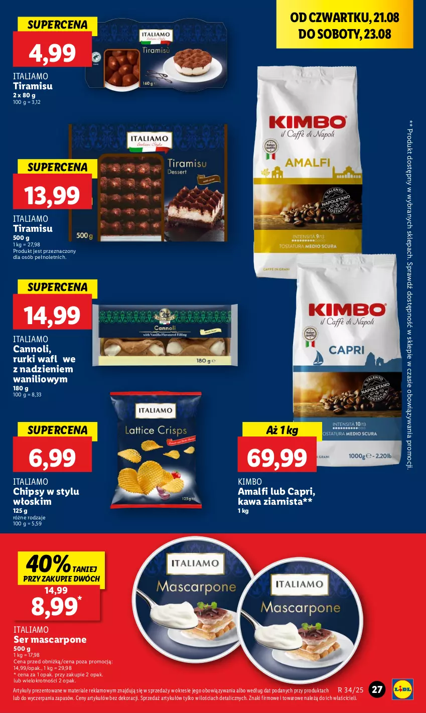 Gazetka promocyjna Lidl - GAZETKA - ważna 21.08 do 23.08.2025 - strona 31 - produkty: Chipsy, Kawa, Kawa ziarnista, Mascarpone, Rurki, Ser