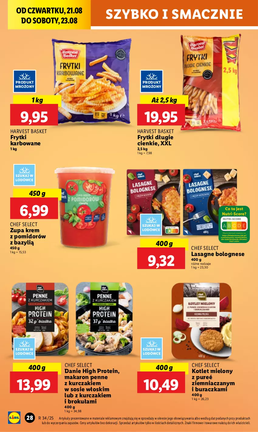 Gazetka promocyjna Lidl - GAZETKA - ważna 21.08 do 23.08.2025 - strona 32 - produkty: Bazyl, Frytki, Kotlet, Kurczak, Lasagne, Lasagne bolognese, Makaron, Penne, Pur, Sos, Zupa
