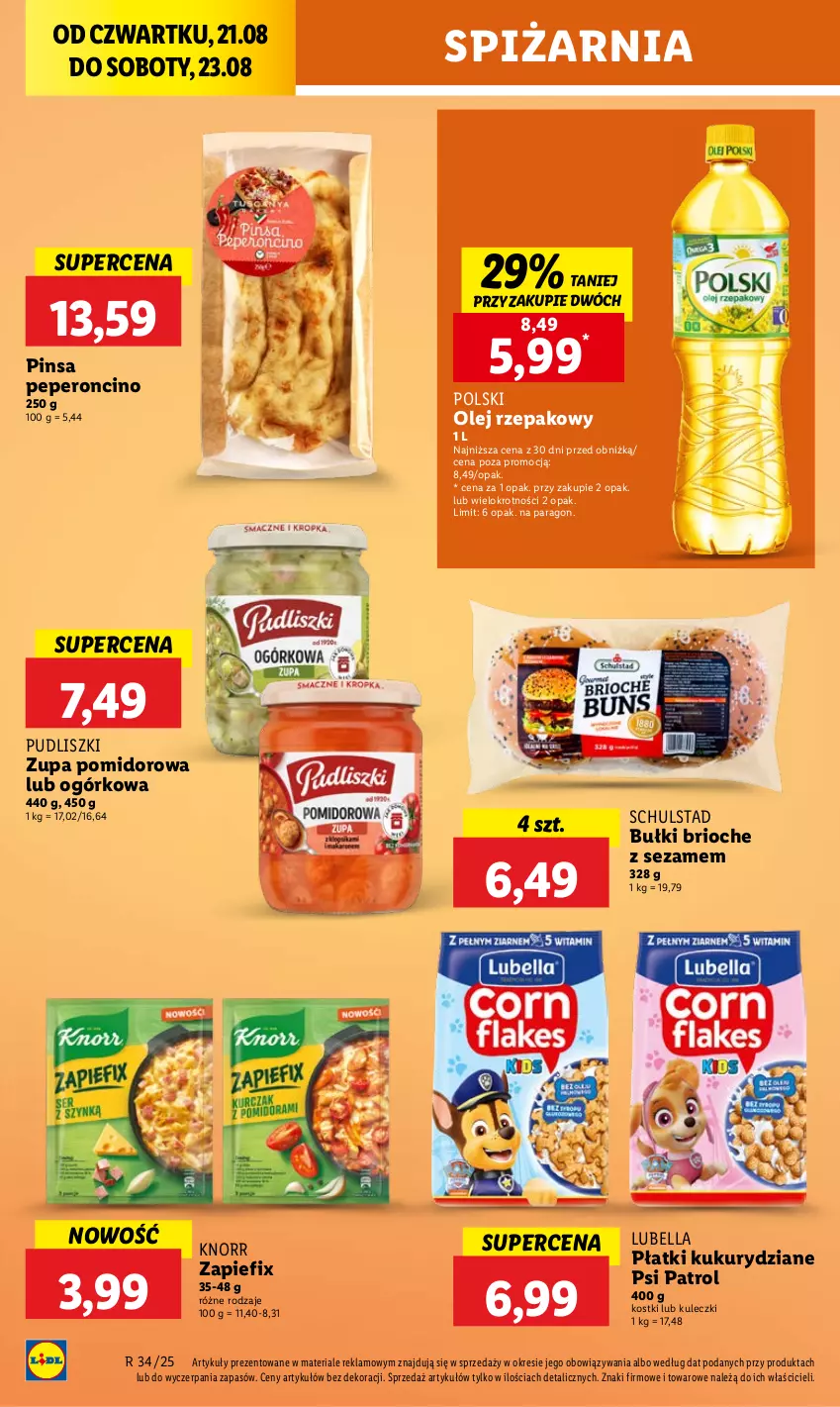Gazetka promocyjna Lidl - GAZETKA - ważna 21.08 do 23.08.2025 - strona 34 - produkty: Bell, Bella, Knorr, Lubella, Olej, Olej rzepakowy, Psi Patrol, Pudliszki, Sezam, Zupa, Zupa pomidorowa