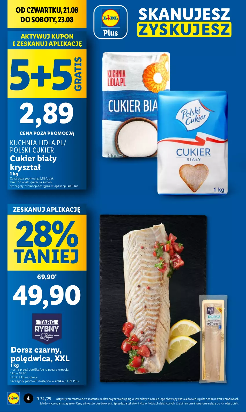 Gazetka promocyjna Lidl - GAZETKA - ważna 21.08 do 23.08.2025 - strona 4 - produkty: Cukier, Dorsz, Gra, Kuchnia, Polędwica