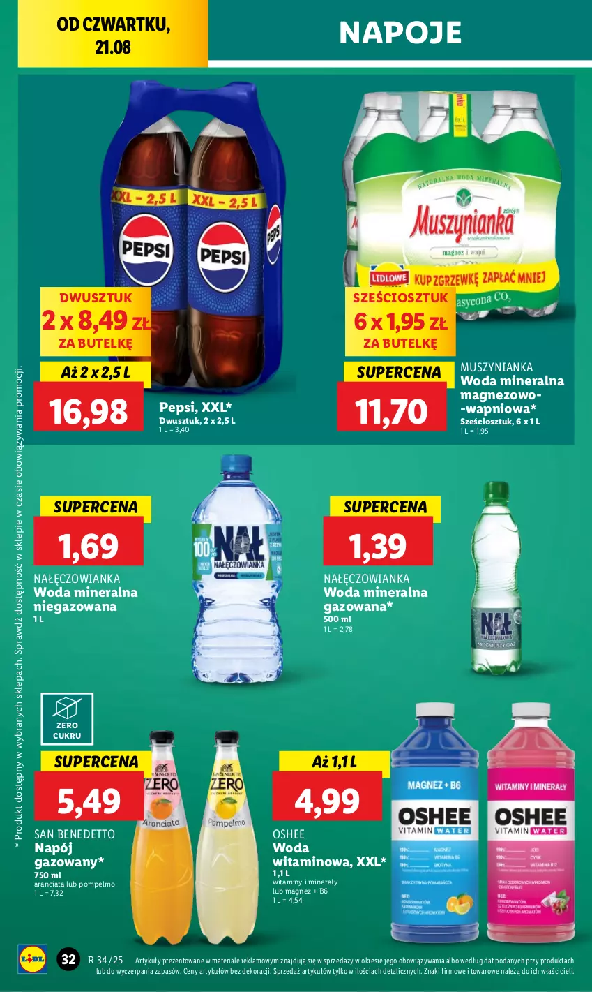 Gazetka promocyjna Lidl - GAZETKA - ważna 21.08 do 23.08.2025 - strona 40 - produkty: Magnez, Mus, Muszynianka, Nałęczowianka, Napój, Napój gazowany, Napoje, Oshee, Pepsi, Woda, Woda mineralna