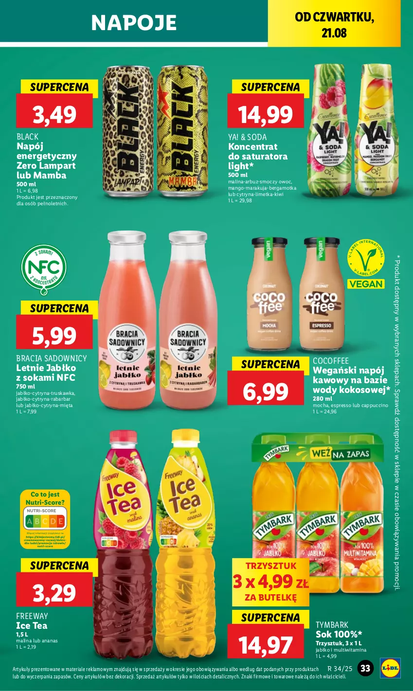 Gazetka promocyjna Lidl - GAZETKA - ważna 21.08 do 23.08.2025 - strona 41 - produkty: Ananas, Arbuz, Cappuccino, Ice tea, Kiwi, Kokos, Lack, Lampa, Mamba, Mango, Mięta, Napój, Napój energetyczny, Napoje, Sok, Tymbark