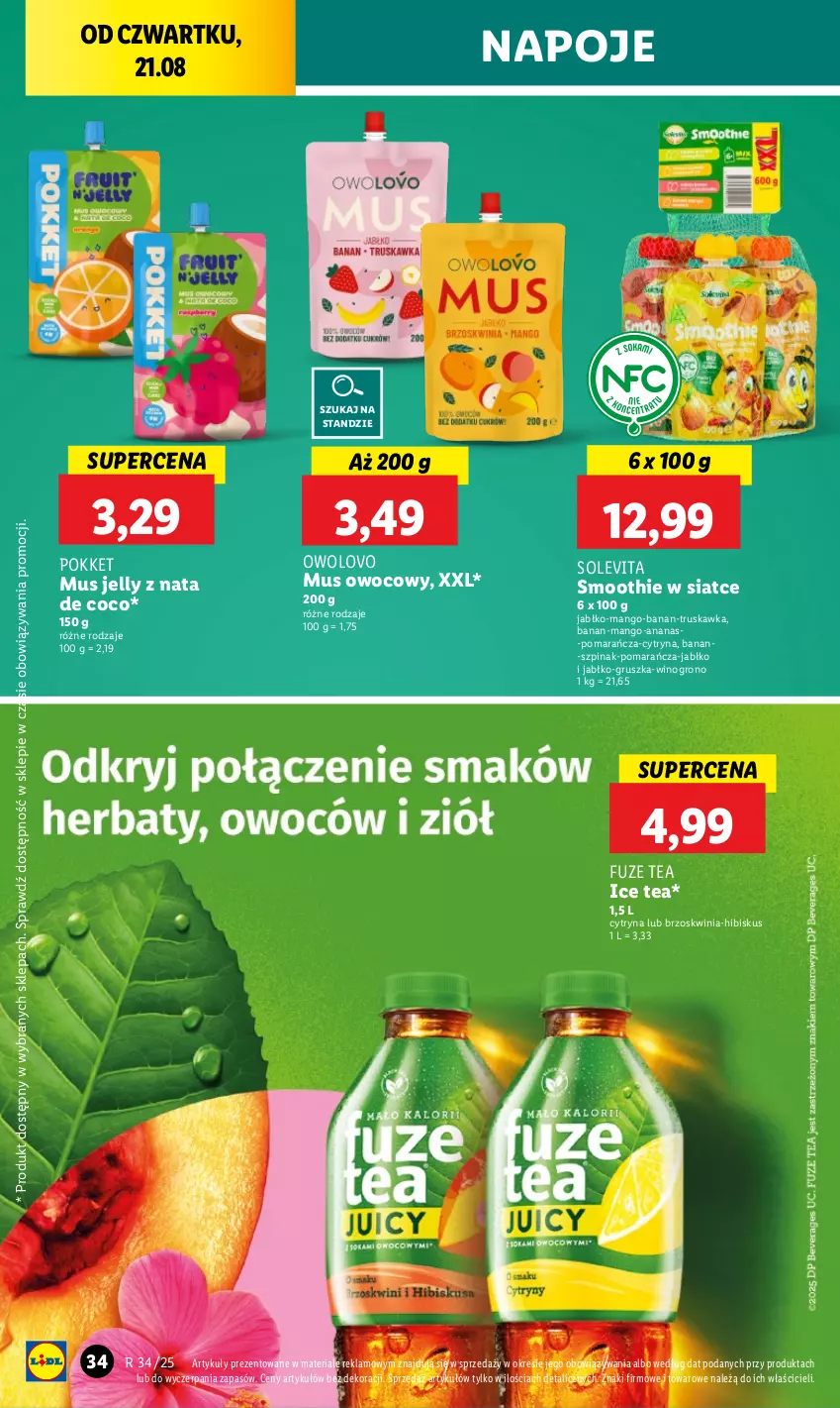 Gazetka promocyjna Lidl - GAZETKA - ważna 21.08 do 23.08.2025 - strona 42 - produkty: Ananas, Hibiskus, Ice tea, Mango, Mus, Napoje, Smoothie, Szpinak, Wino