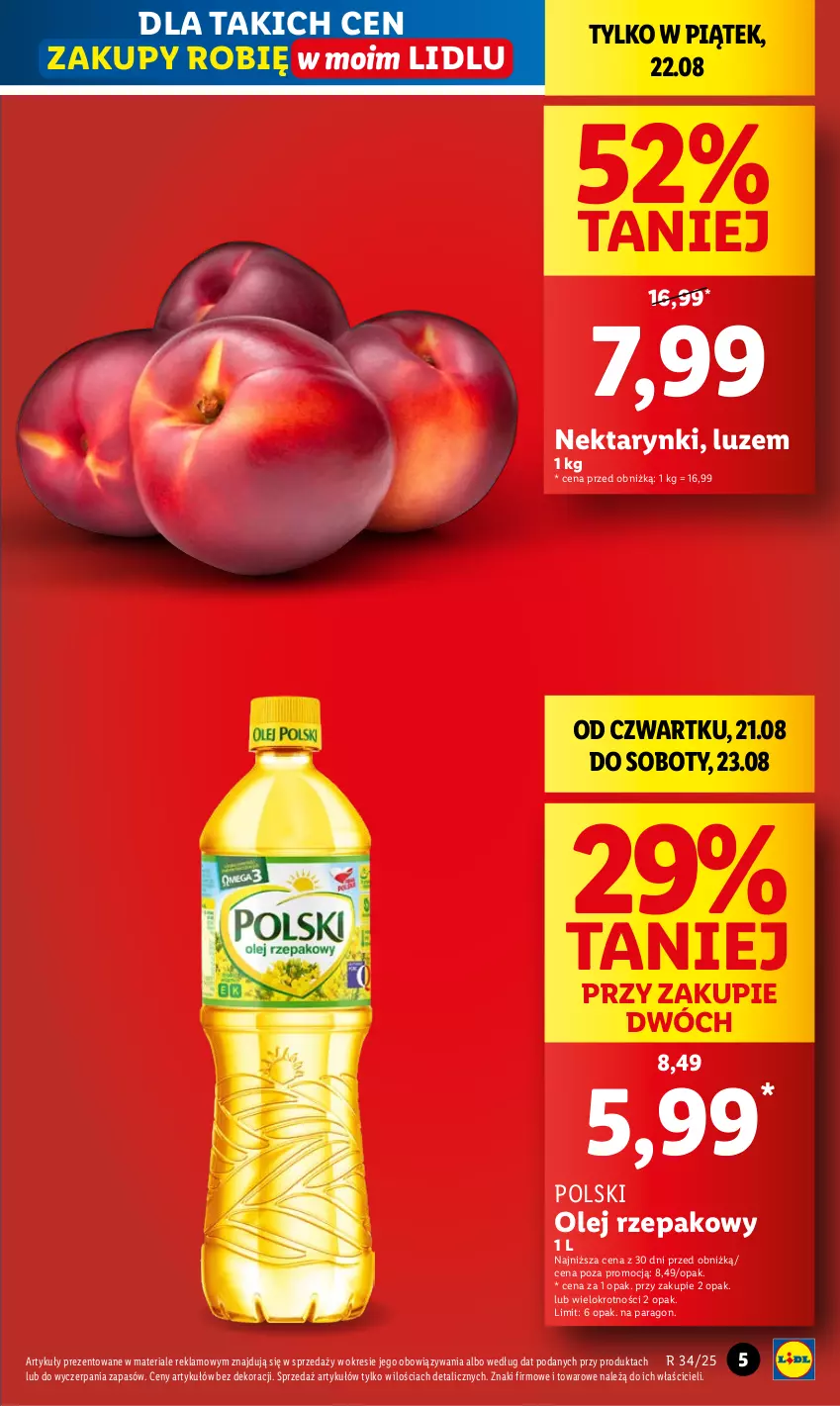 Gazetka promocyjna Lidl - GAZETKA - ważna 21.08 do 23.08.2025 - strona 5 - produkty: Nektar, Olej, Olej rzepakowy