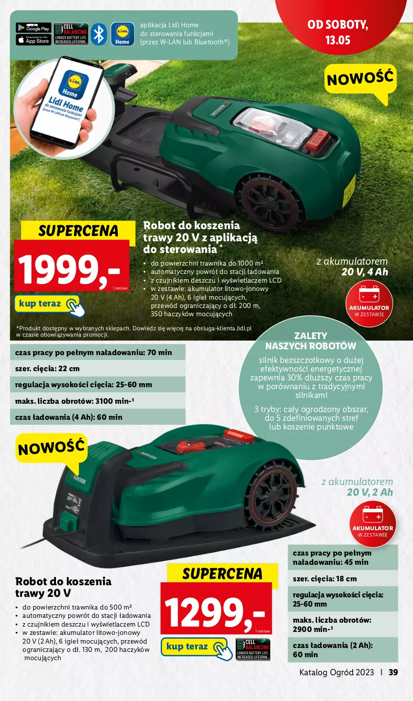 Gazetka promocyjna Lidl - KATALOG OGRÓD - ważna 27.03 do 28.05.2023 - strona 39 - produkty: Akumulator, Gra, Haczyk, Kosz, Ogród, Por, Przewód, Robot, Sok, Tera