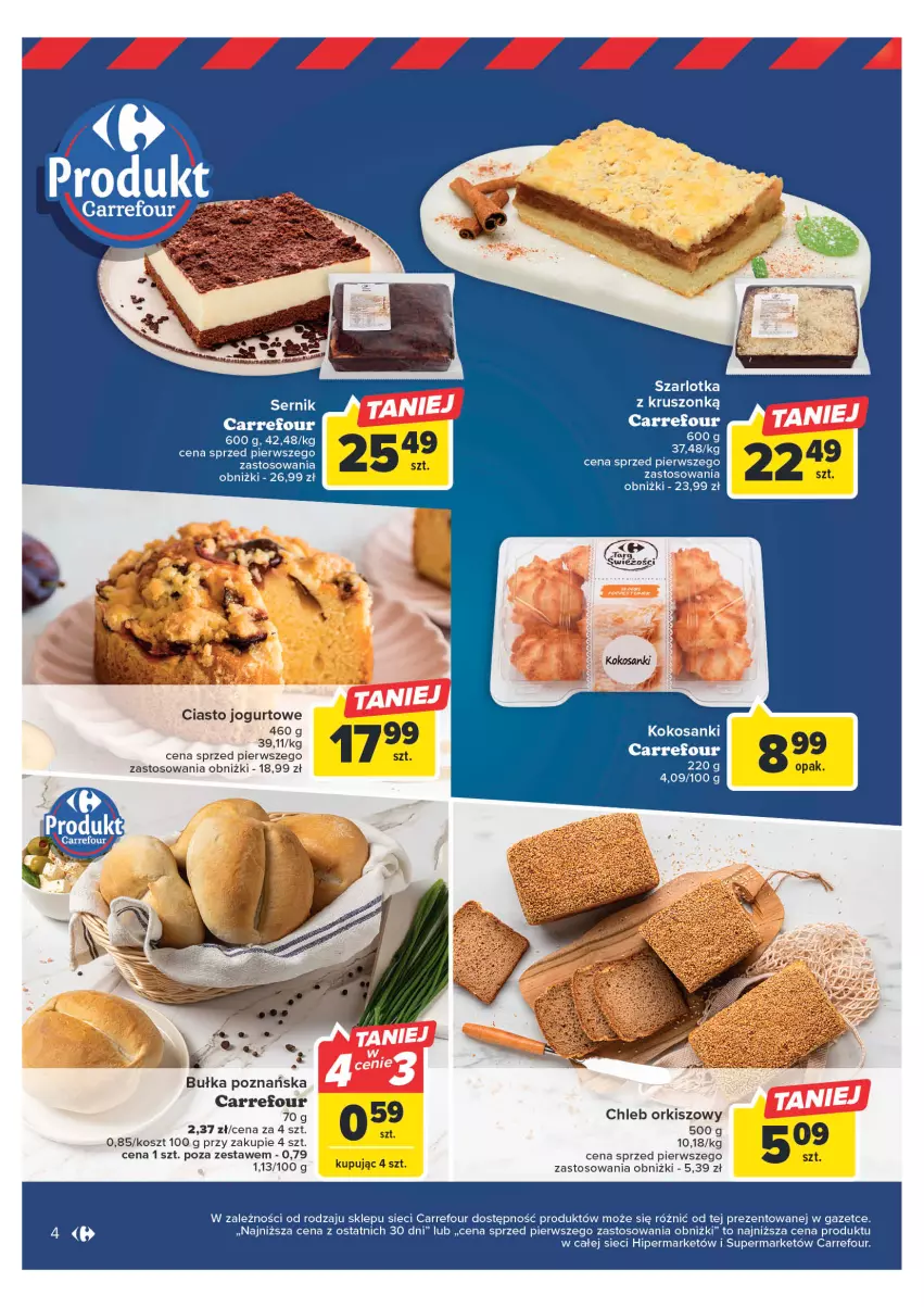 Gazetka promocyjna Carrefour - Gazetka Targ świeżości - ważna 06.03 do 11.03.2023 - strona 4 - produkty: Bułka, Chleb, Ciasto jogurtowe, Jogurt, Kosz