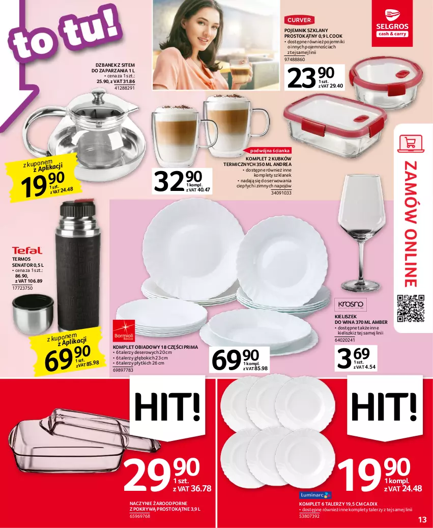 Gazetka promocyjna Selgros - Oferta przemysłowa - ważna 11.04 do 19.04.2023 - strona 13 - produkty: Deser, Dzbanek, Kieliszek, Komplet obiadowy, Naczynie żaroodporne, Pojemnik, Pojemnik szklany, Por, Prima, Ser, Talerz, Termos