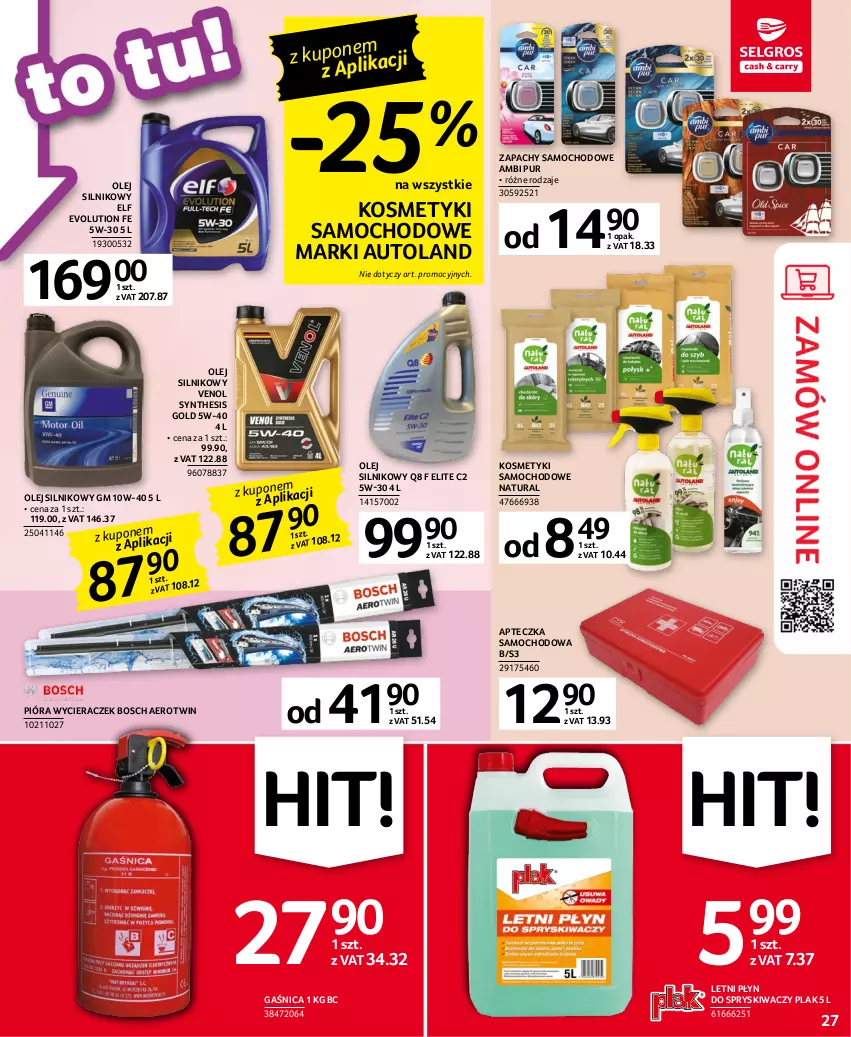 Gazetka promocyjna Selgros - Oferta przemysłowa - ważna 11.04 do 19.04.2023 - strona 27 - produkty: Ambi Pur, Apteczka samochodowa, Bosch, Gaśnica, Olej, Olej silnikowy, Płyn do spryskiwaczy, Pur