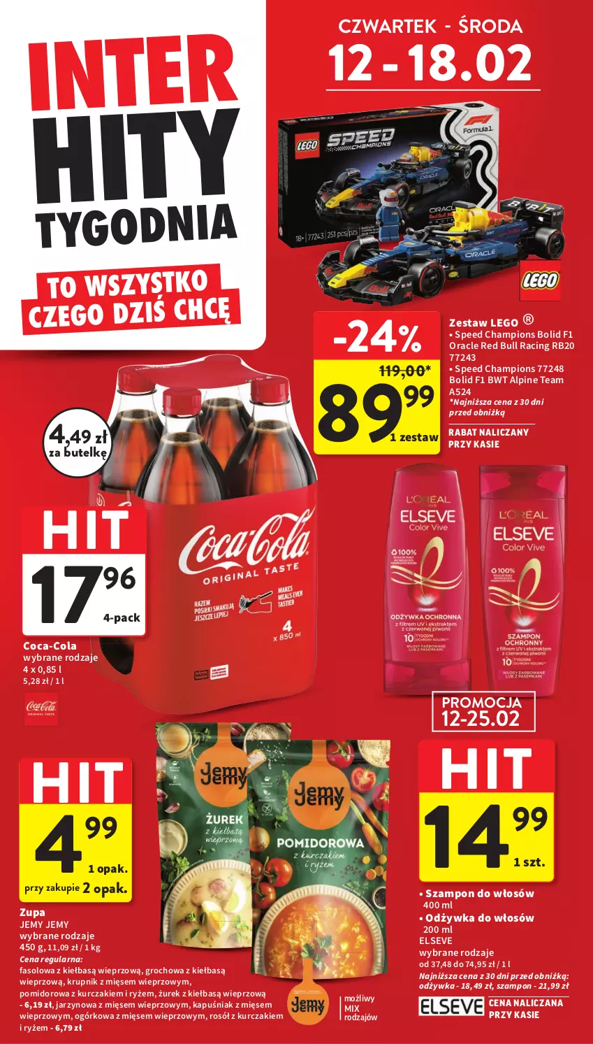 Gazetka promocyjna Intermarche - Gazetka promocyjna - ważna 12.02 do 18.02.2026 - strona 10 - produkty: Coca-Cola, Elseve, Fa, Groch, Krupnik, Kurczak, LEGO, Odżywka, Red Bull, Rosół, Ryż, Szampon, Zupa