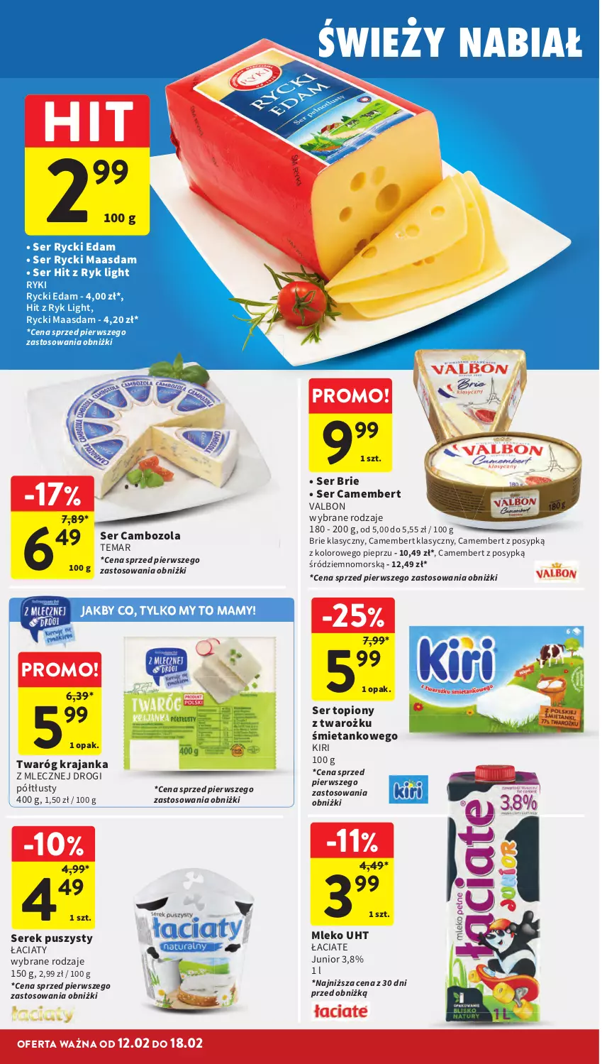 Gazetka promocyjna Intermarche - Gazetka promocyjna - ważna 12.02 do 18.02.2026 - strona 26 - produkty: Brie, Camembert, Edam, Maasdam, Mleko, Pieprz, Rycki Edam, Ser, Ser topiony, Serek, Serek puszysty, Top, Twaróg