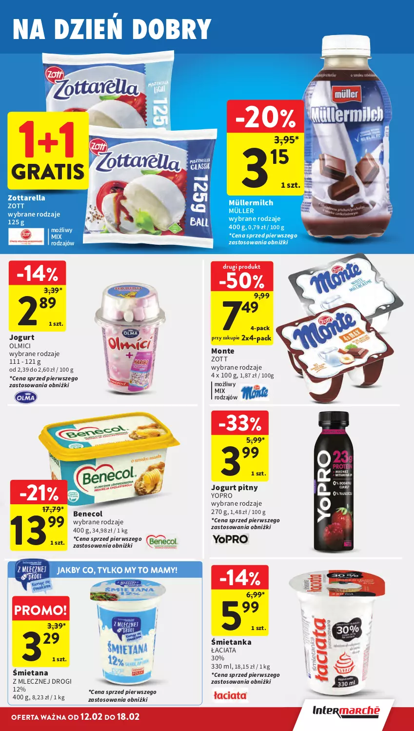 Gazetka promocyjna Intermarche - Gazetka promocyjna - ważna 12.02 do 18.02.2026 - strona 27 - produkty: Benecol, Gra, Jogurt, Jogurt pitny, Monte, Müller, Müllermilch, Zott, Zottarella