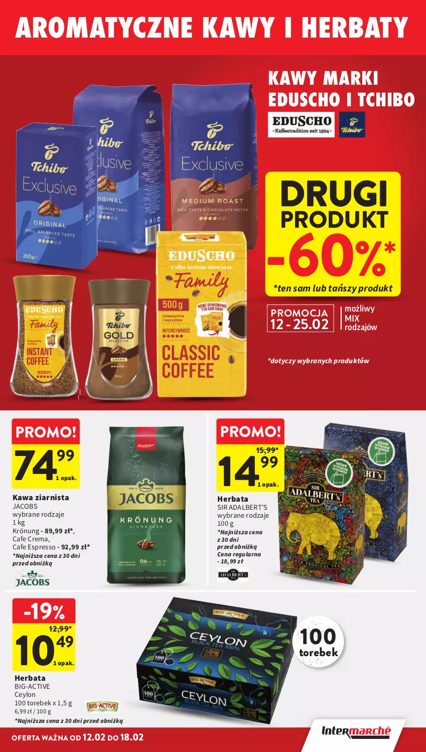 Gazetka promocyjna Intermarche - Gazetka promocyjna - ważna 12.02 do 18.02.2026 - strona 29 - produkty: Herbata, Jacobs, Kawa, Kawa ziarnista, Tchibo