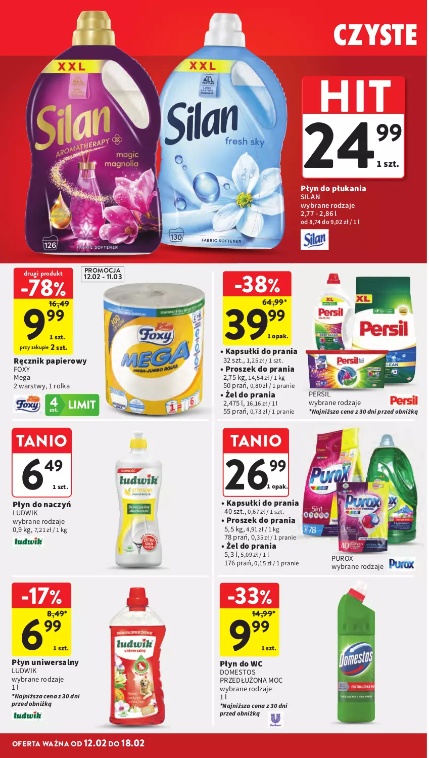 Gazetka promocyjna Intermarche - Gazetka promocyjna - ważna 12.02 do 18.02.2026 - strona 40 - produkty: Domestos, Foxy, Kapsułki do prania, Ludwik, Papier, Persil, Płyn do płukania, Płyn do wc, Proszek do prania, Pur, Ręcznik, Silan