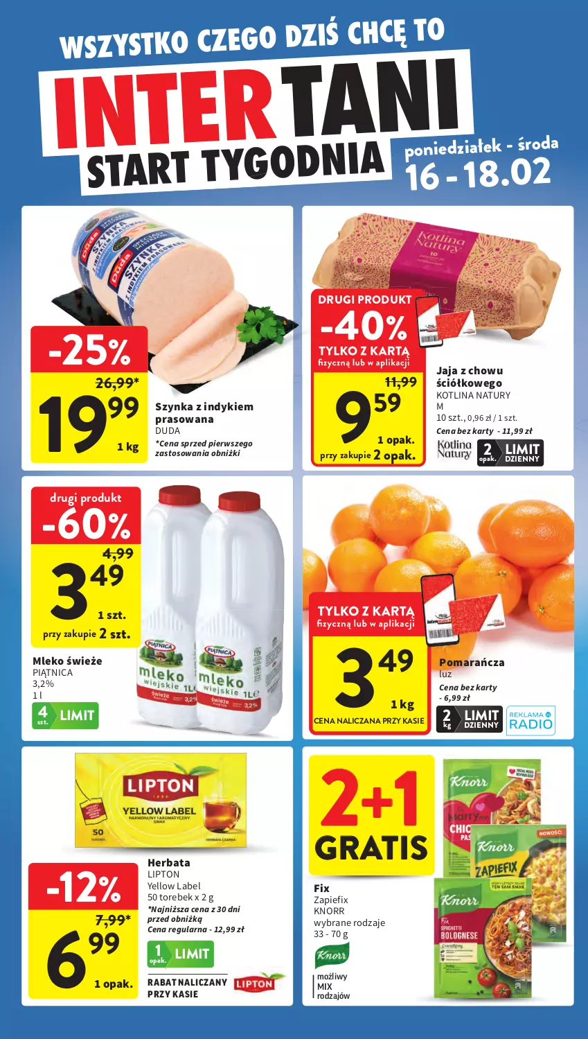 Gazetka promocyjna Intermarche - Gazetka promocyjna - ważna 12.02 do 18.02.2026 - strona 43 - produkty: Duda, Gra, Herbata, Jaja, Knorr, Kotlin, Lipton, Mleko, Piątnica, Szynka