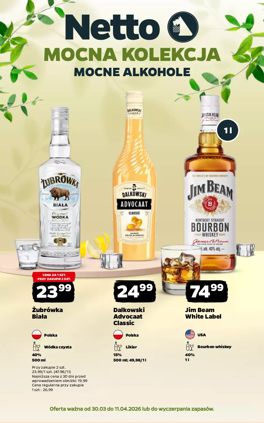 Gazetka promocyjna Netto - Alkohole - Mocne - ważna 30.03 do 11.04.2026 - strona 1 - produkty: Advocaat, Alkohole, Bourbon, Jim Beam, Likier, Whiskey, Wódka