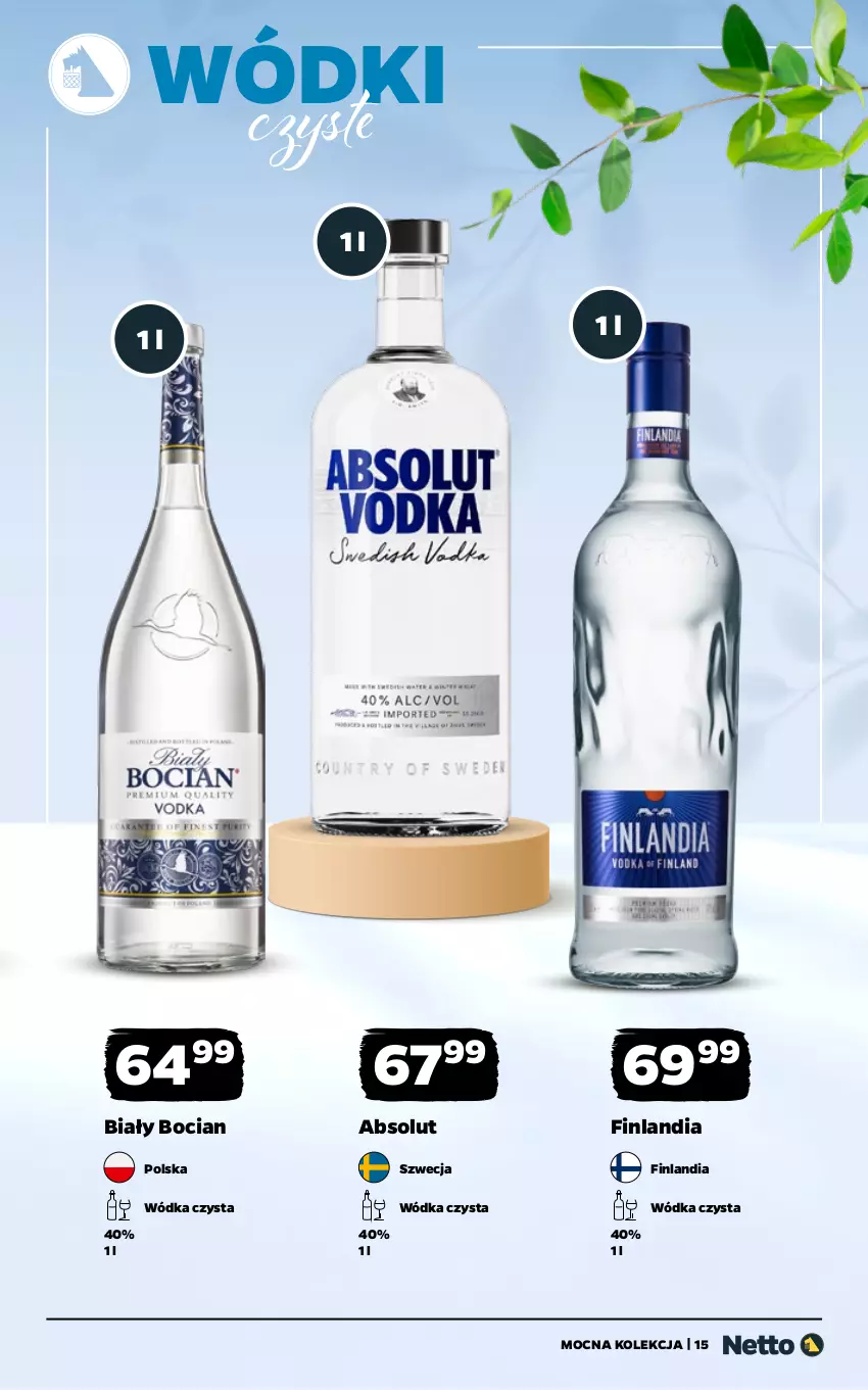 Gazetka promocyjna Netto - Alkohole - Mocne - ważna 30.03 do 11.04.2026 - strona 15 - produkty: Absolut, Biały Bocian, Finlandia, Wódka