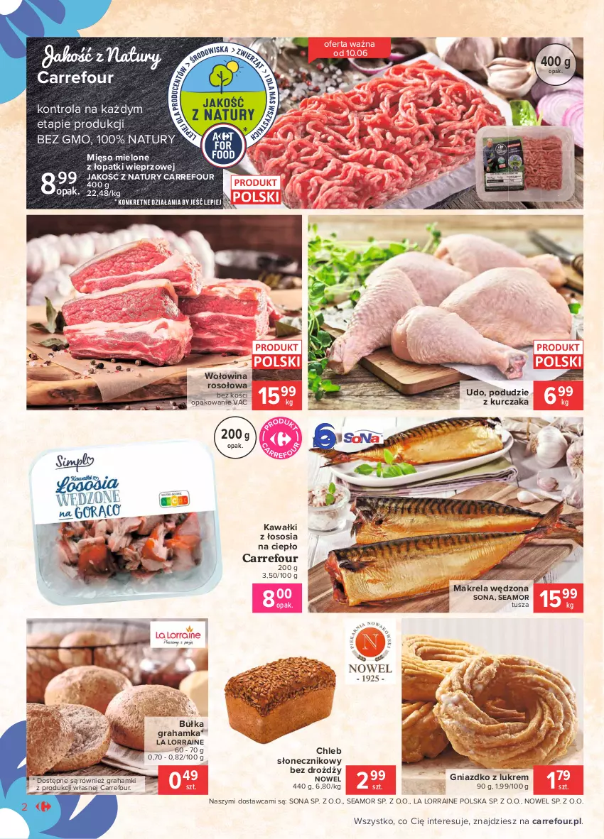 Gazetka promocyjna Carrefour - Gazetka Wszystko dobre, bo z Polski - ważna 07.06 do 14.06.2021 - strona 2 - produkty: Bułka, Bułka grahamka, Chleb, Gra, Kawa, Kurczak, Mięso, Mięso mielone, Mięso mielone z łopatki wieprzowej, Podudzie z kurczaka, Sos, Tusz, Wołowina