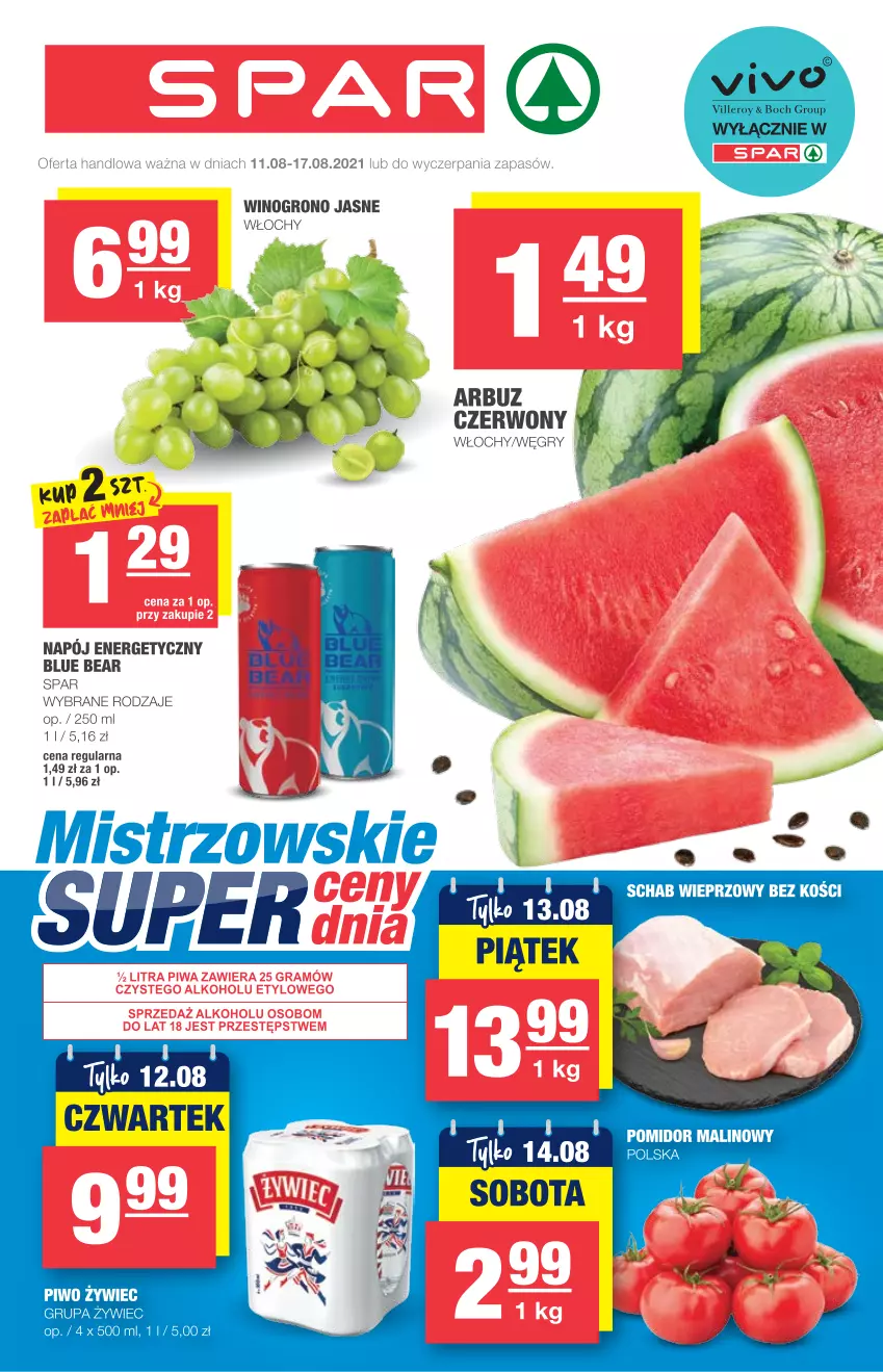 Gazetka promocyjna Spar - Eurospar - ważna 11.08 do 17.08.2021 - strona 1 - produkty: Arbuz, Gry, Napój, Napój energetyczny, Piwo, Pomidor malinowy, Wino