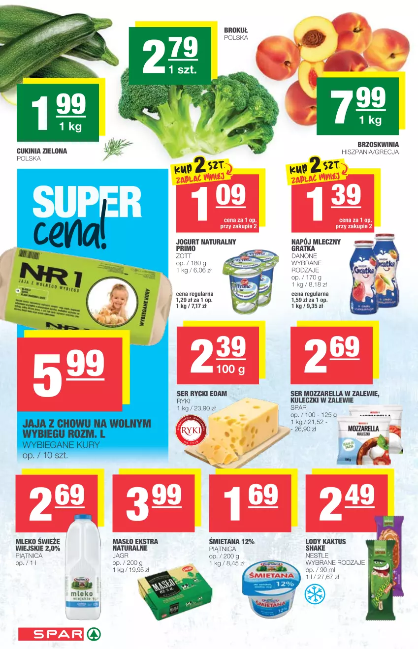 Gazetka promocyjna Spar - Eurospar - ważna 11.08 do 17.08.2021 - strona 2 - produkty: Danone, Edam, Fa, Gra, Jagr, Jogurt, Jogurt naturalny, Kaktus, Lody, Masło, Mleko, Mozzarella, Piątnica, Rycki Edam, Ser, Zott